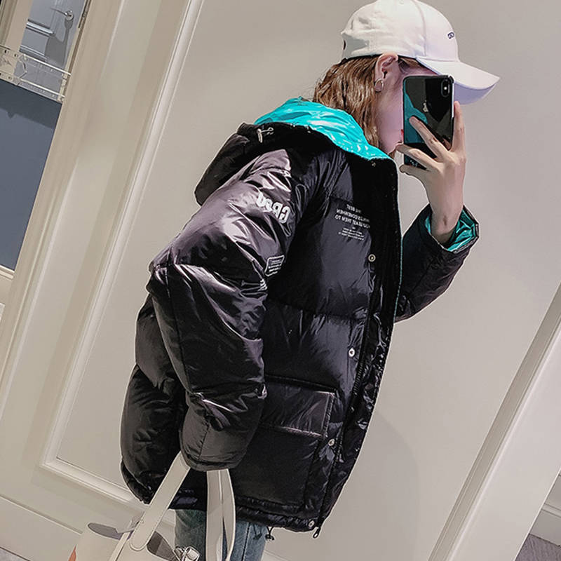 Winter Loose Hooded Parkas Women Thicken Warm Women Winter Jacket Female Letter Print Pocket Cotton Padded Jacket Women