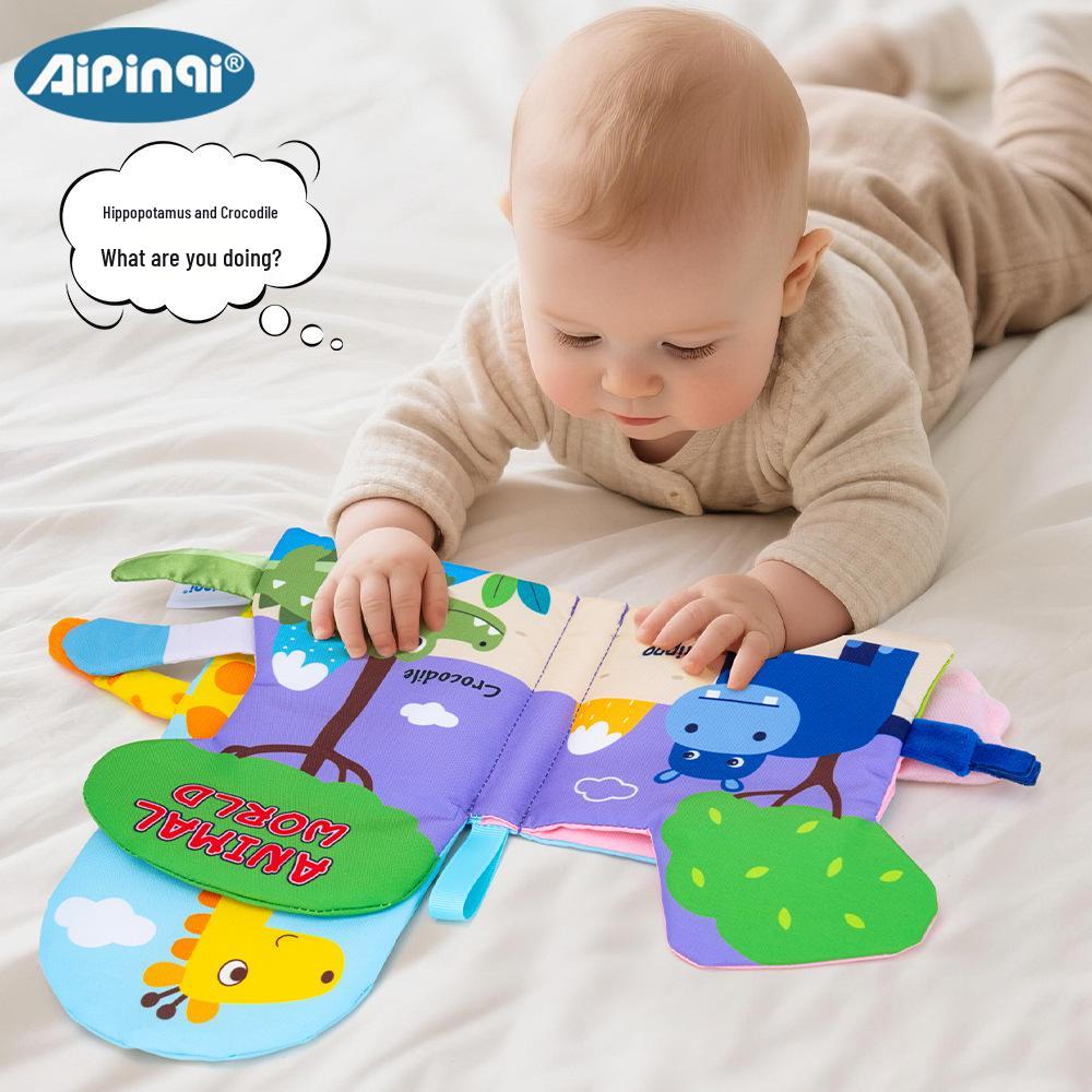 Animal-Shaped Baby Cloth Book with Crinkle Pages, Mirror, and 3D Tails - Tear-Resistant Touch & Feel Toy