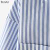 ZANZEA Women Casual Turn Down Collar 3/4 Sleeve Loose Stripe Blouse