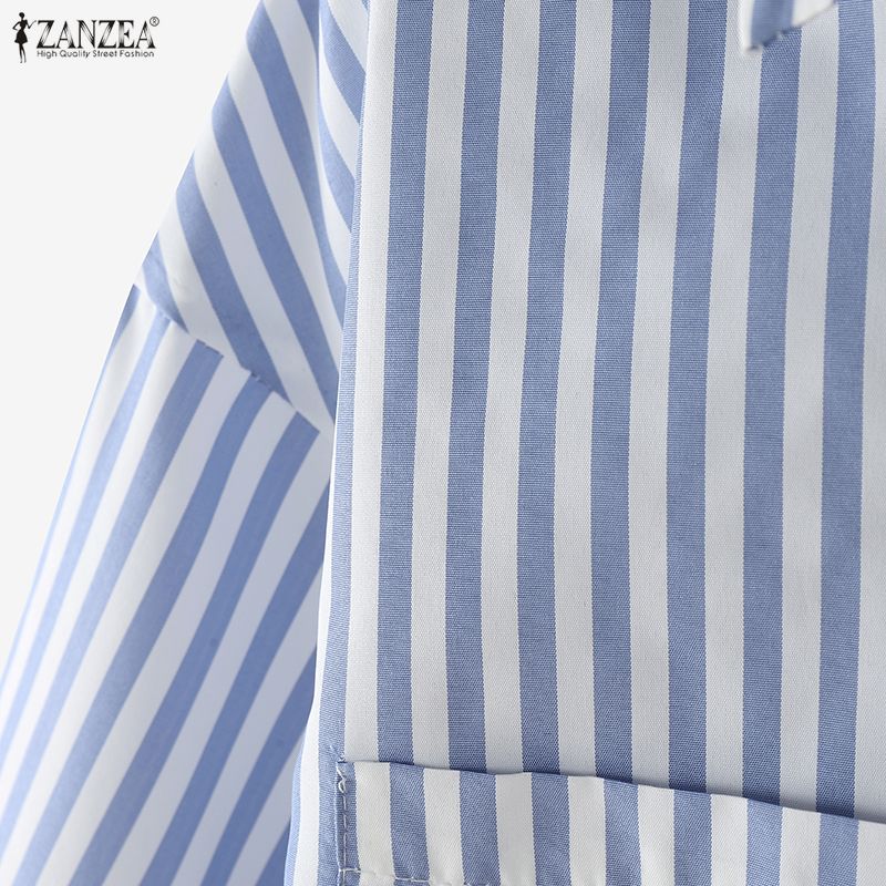 ZANZEA Women Casual Turn Down Collar 3/4 Sleeve Loose Stripe Blouse
