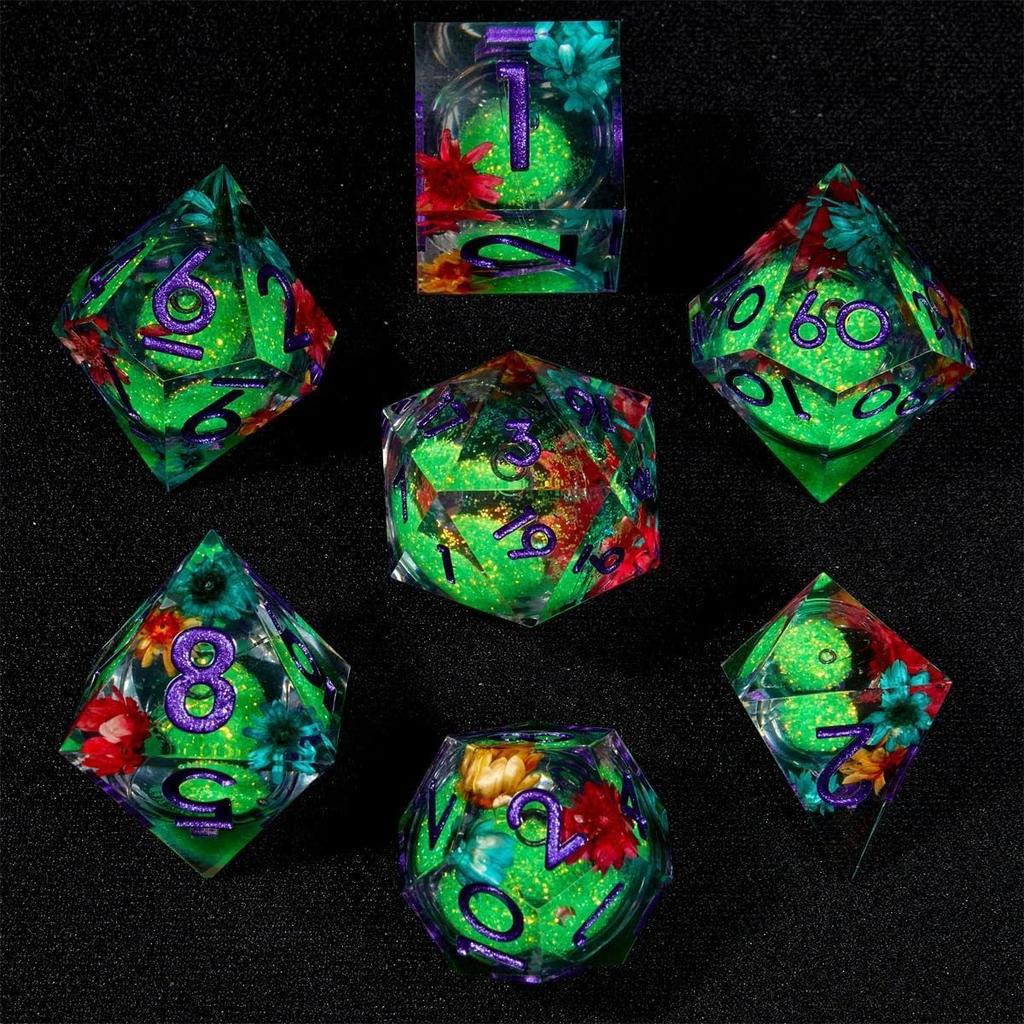 Resin Dice Set Luminous Sand, Dragon and Dungeon Polyhedral Dice, Punk Style Role-Play RPG Explorer MTG Pioneer Game DND Dice Set