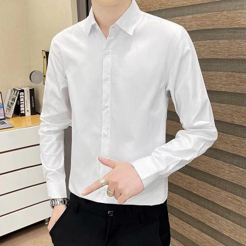 New Men's Micro-elastic Long-sleeved Korean Style Slim Fit Trendy Handsome Casual Shirts