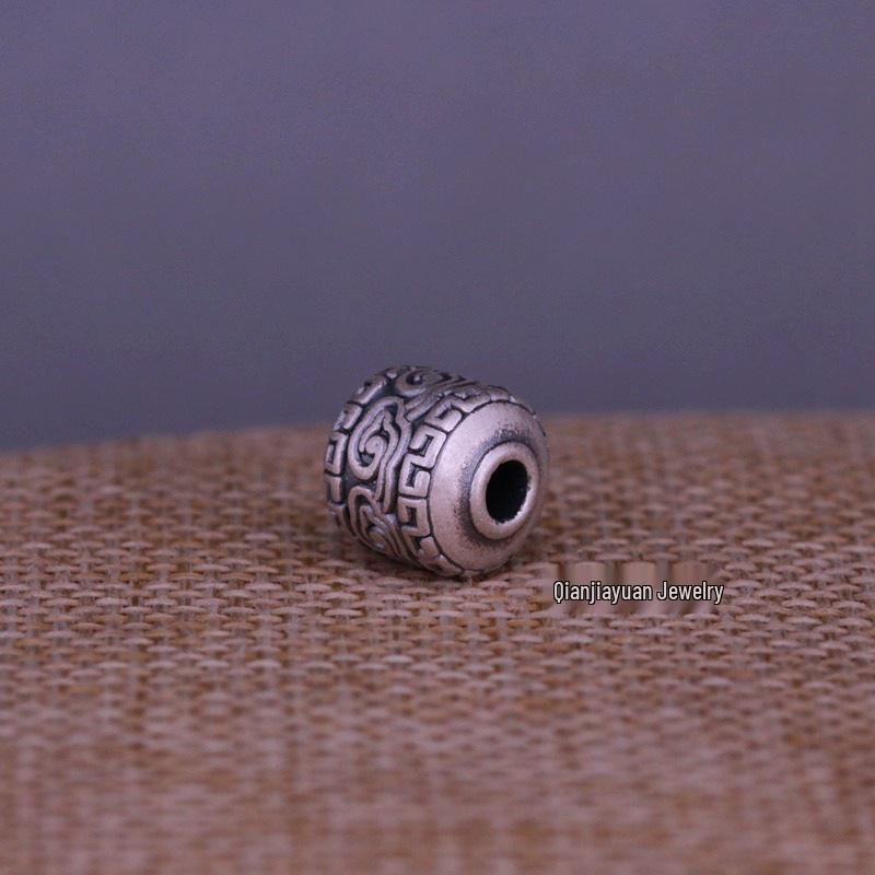 Sterling Silver 999 Round Beads with Retro Auspicious Clouds for DIY Handmade Bracelets and Necklaces