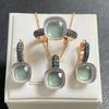 3Pcs Gun Black Plated Blue Zircon Jewelry Set for Women Includes Ring Earrings Necklace Elegant Crystal Blue Topaz Matching Gift