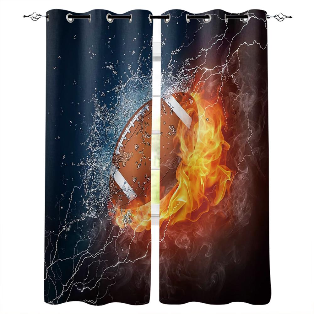 Basketball Flamme Fenster Vorhang Heimdeko Vorhänge für Wohnzimmer Schlafzimmer Küche Türvorhang