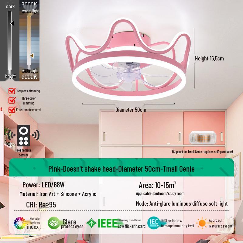 

Скандинавский минималистичный потолочный светильник-вентилятор «Корона» для детской комнаты или спальни Stepless Dimming with Remote