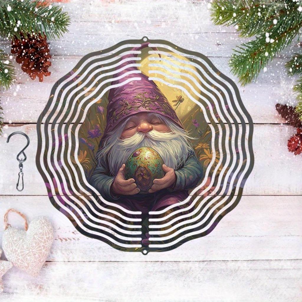 Purple Cloaked Gnome 3D Metal Wind Chime Moonlit Flower Design Outdoor Hanging Decor for Garden Home Wedding Christmas Gift