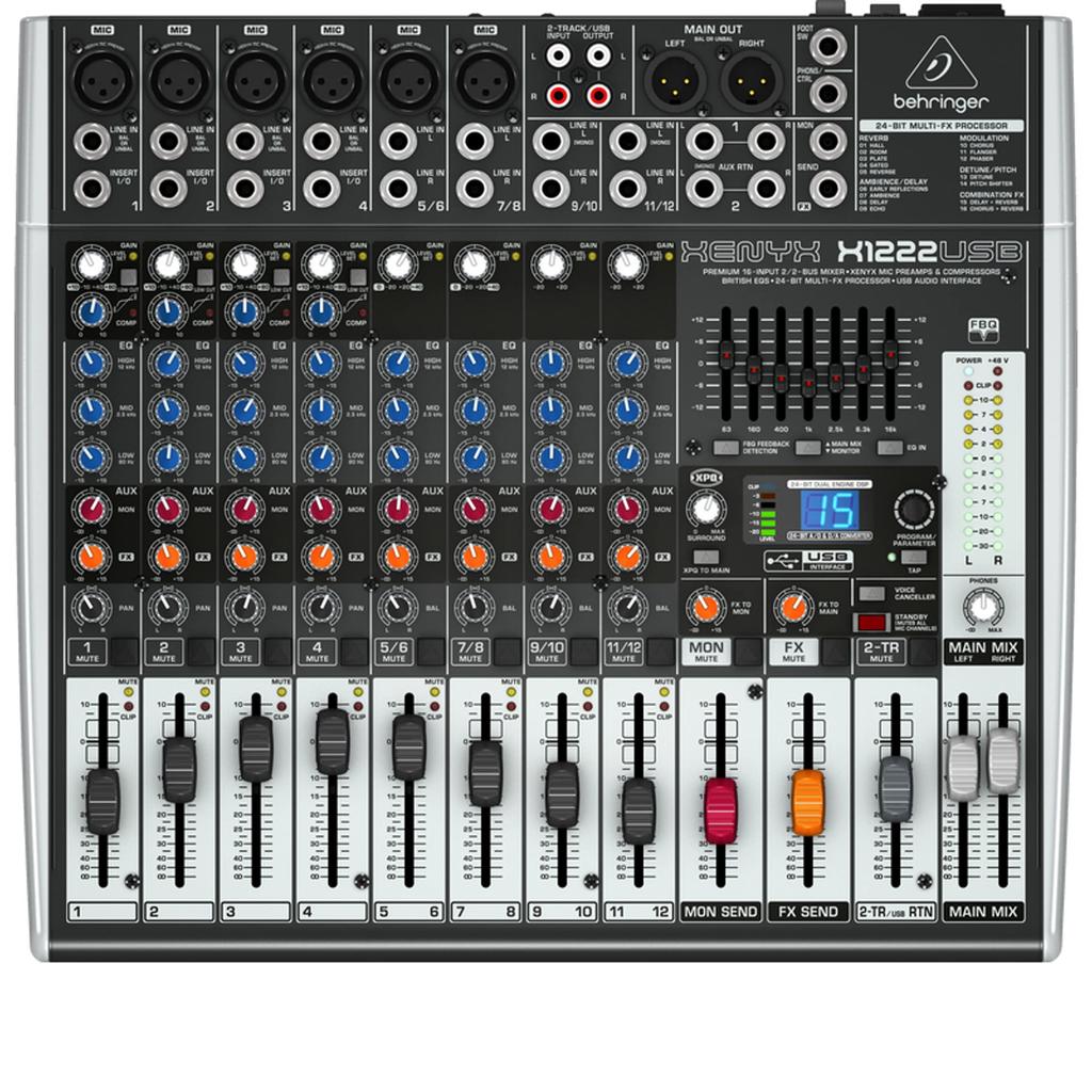 Behringer XENYX X1222USB Analog 12 2 1 Knob and USB Audio Interface Mixer, Channels, Buses, Compressor, Effects,