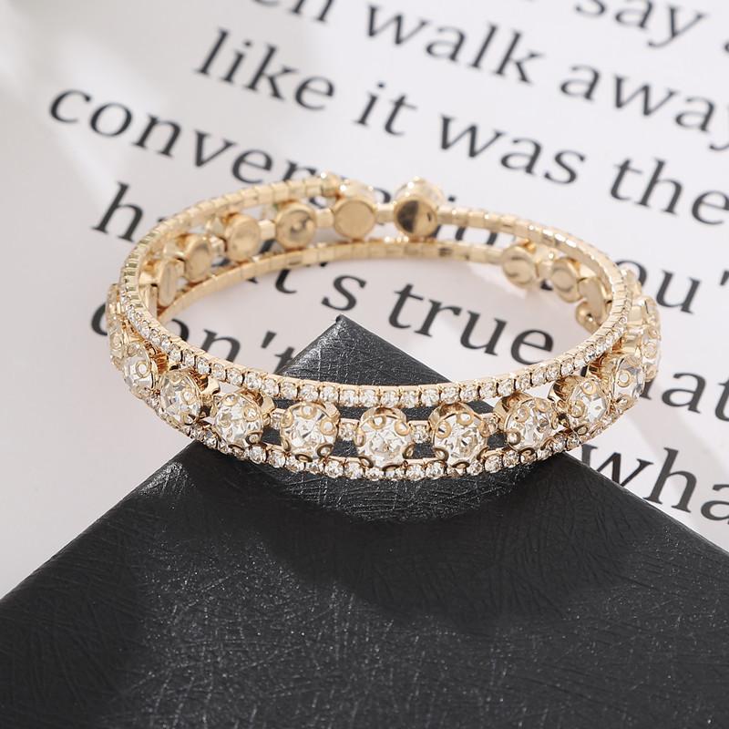 Elastic Open Bracelet Rhinestone Pearl Multi-layer Bracelet Wrapping Bracelet Multi-row Pearl Rhinestone Bracelet
