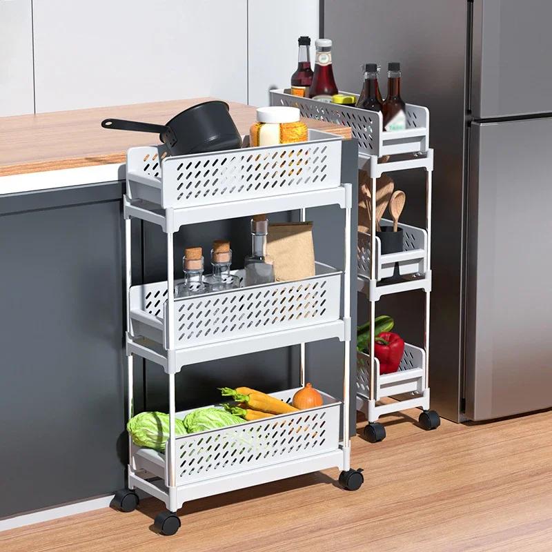 Slidable Slim Storage Cart Pullout Rack for Kitchen Livingroom Bathroom Multi-Tiers Storage Rack Free Combination Space Saving