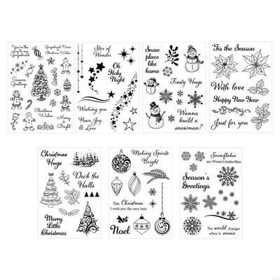 7Pcs Christmas Themed Decorative Stamper Clear Silicone Stamper for Card Making Journal Planner Scrapbooking Decoration P9YB