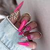 European and American Long-pointed Ins Wind Sweet and Cool Babes Fake Nails Leopard Print Rose Red Solid Color Wearing Nail Pads