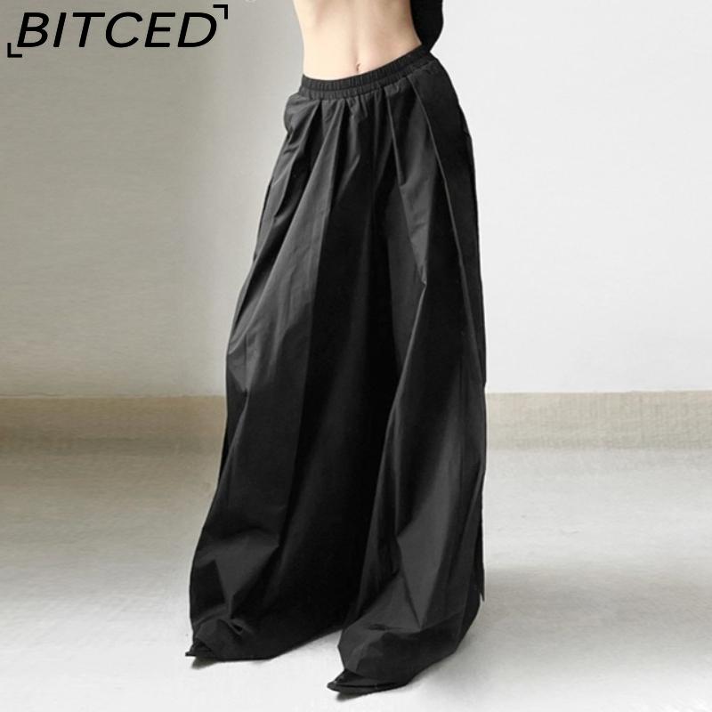 BITCED Spring/Summer Women's Solid-Color Streetwear High-Waisted Relaxed-Fit Wide-Leg Pants