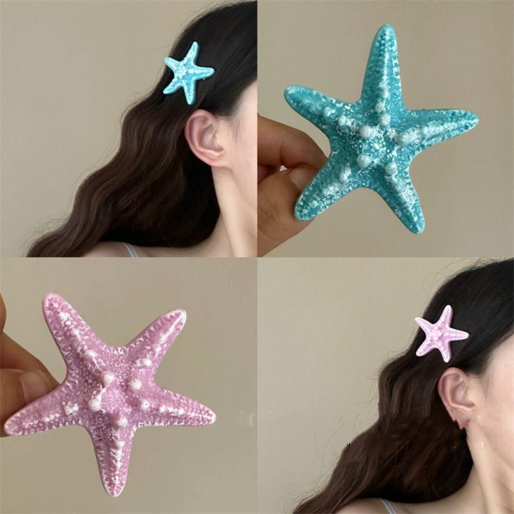 2PCS Summer Starfish Hairpin Korean Style Sweet Bangs Clip Elegant Starfish Hair Clip  Ladies/Girls