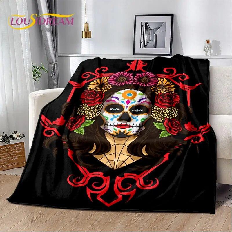 3D Gothic Horror Female Skull Dead Girl Soft Plush Blanket,Flannel Blanket Throw Blanket for Living Room Bedroom Bed Sofa Picnic