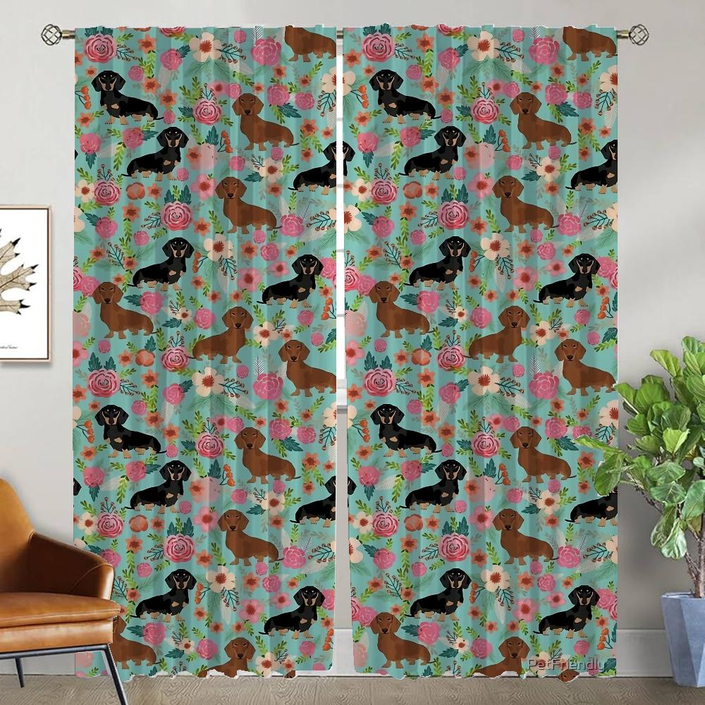 

Шторы Таксы Домашний Интерьер Шторы для Гостиной Хэллоуин Украшение Оконная Штора Разделительные Шторы 2 Штуки Кухня W50xH70cmx2pcs-CL