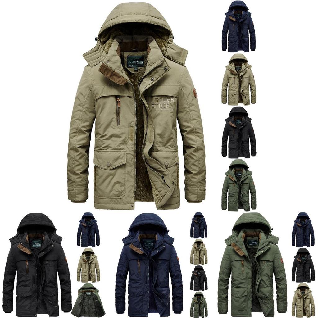 Warm Mens Winter Thick Fur Lined Hooded Jacket Zipper Bomber Military Parka Coat