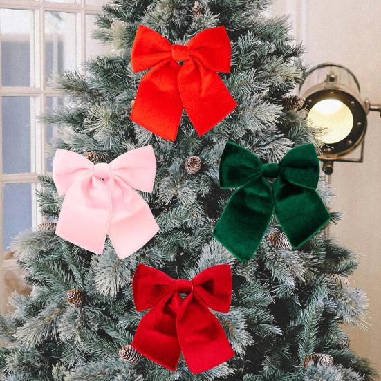 Christmas Tree Bow Pendant Velvet Bow Topper Wreaths Doors Decor Wire-Reinforced Edges Gift Bows Holiday Decoration