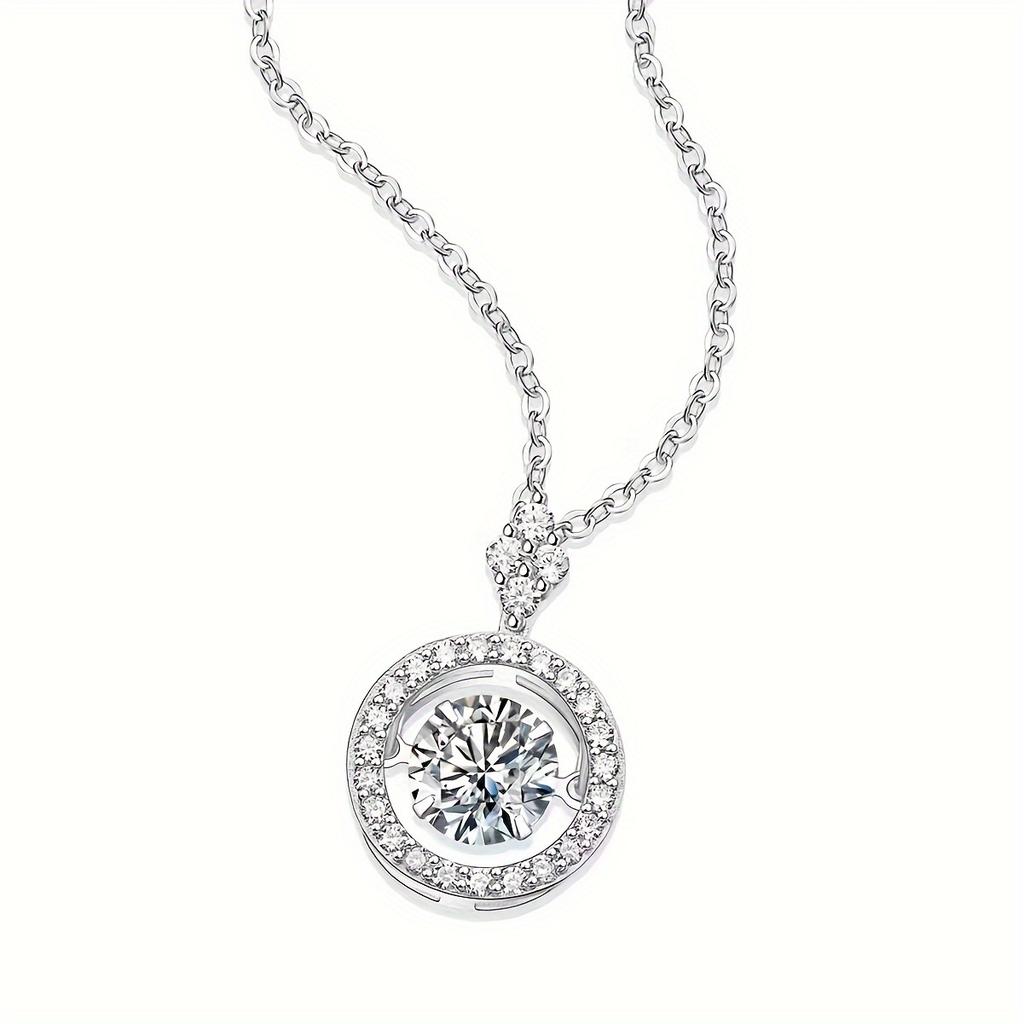 Moissanite Silver Necklace for Women/ Teen Girls, Dancing Floating Diamond Moissanite Necklace, Sparkling Gifts Summer Outfits