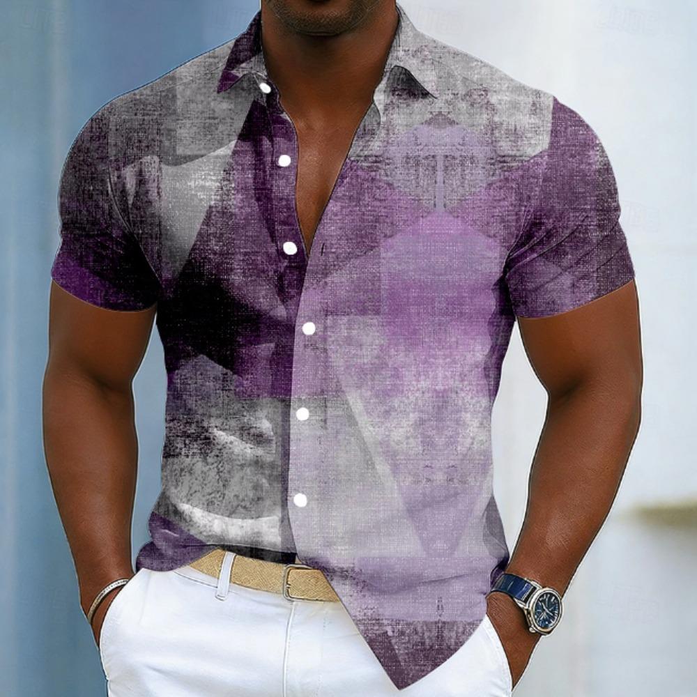 Men's Geometric Pattern  3D Print Shirt Button Up Shirt Casual Shirt Summer Shirt Short Sleeve Daily Vacation Clothing