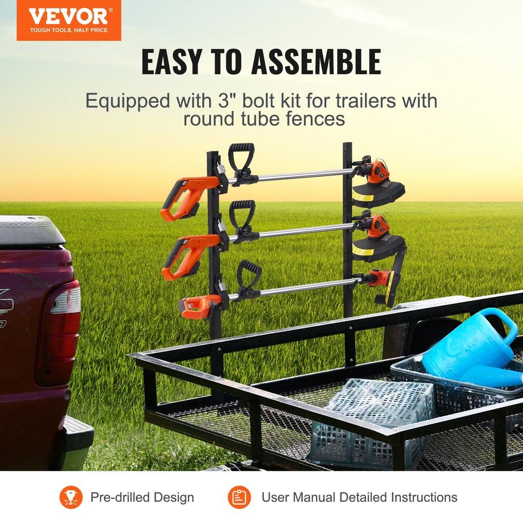 Trimmer Rack, 3 Place Weeder Trimmer Rack, Locking Trim Holder Landscape Trailer Rack Carrier Mount On Open Pickup/Trailer Enclosed Trailers, Pair