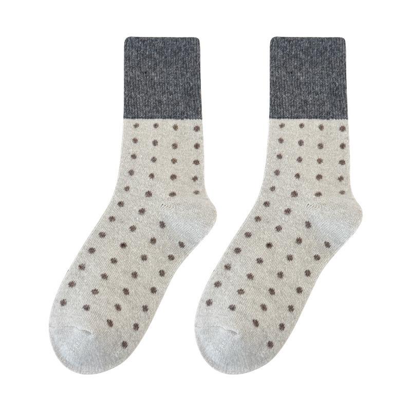 3 Pairs of  Female Autumn and Winter Thickened Warm Retro Splicing Color Polka Dot Wool Tube Socks