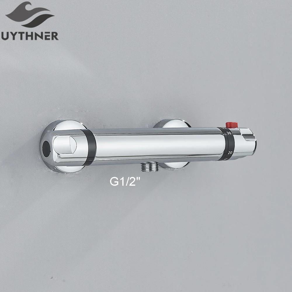 Thermostatic Shower Set Black/Chrome Brass Wall Mounted Bathroom Shower Thermostat Mixer Valve Handle Spray Bathroom Accessories