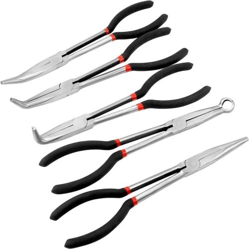 Nisorpa 5-Piece Long Nose Pliers Set, 280mm Extra Long, Nose Pliers, Mechanics Equipment, Hand Tools, Straight, 25, 45, 90, and 0 Bends