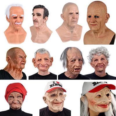 Latex Old Lady/Old Man Halloween Mask with Wig and Hat