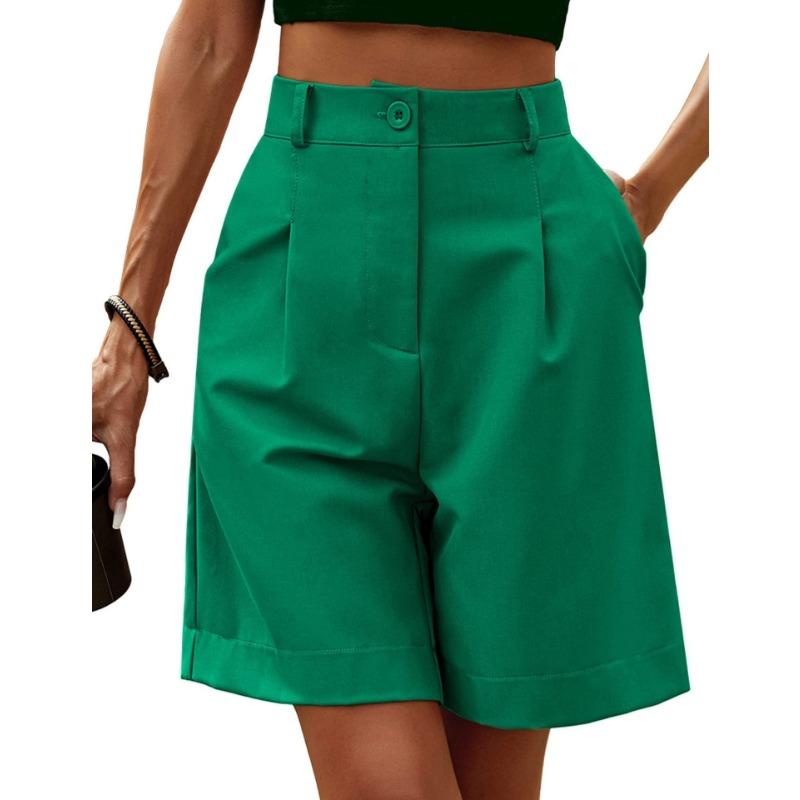 Women Casual Elastic Waist Wide Pants Summer New Shorts with Pockets