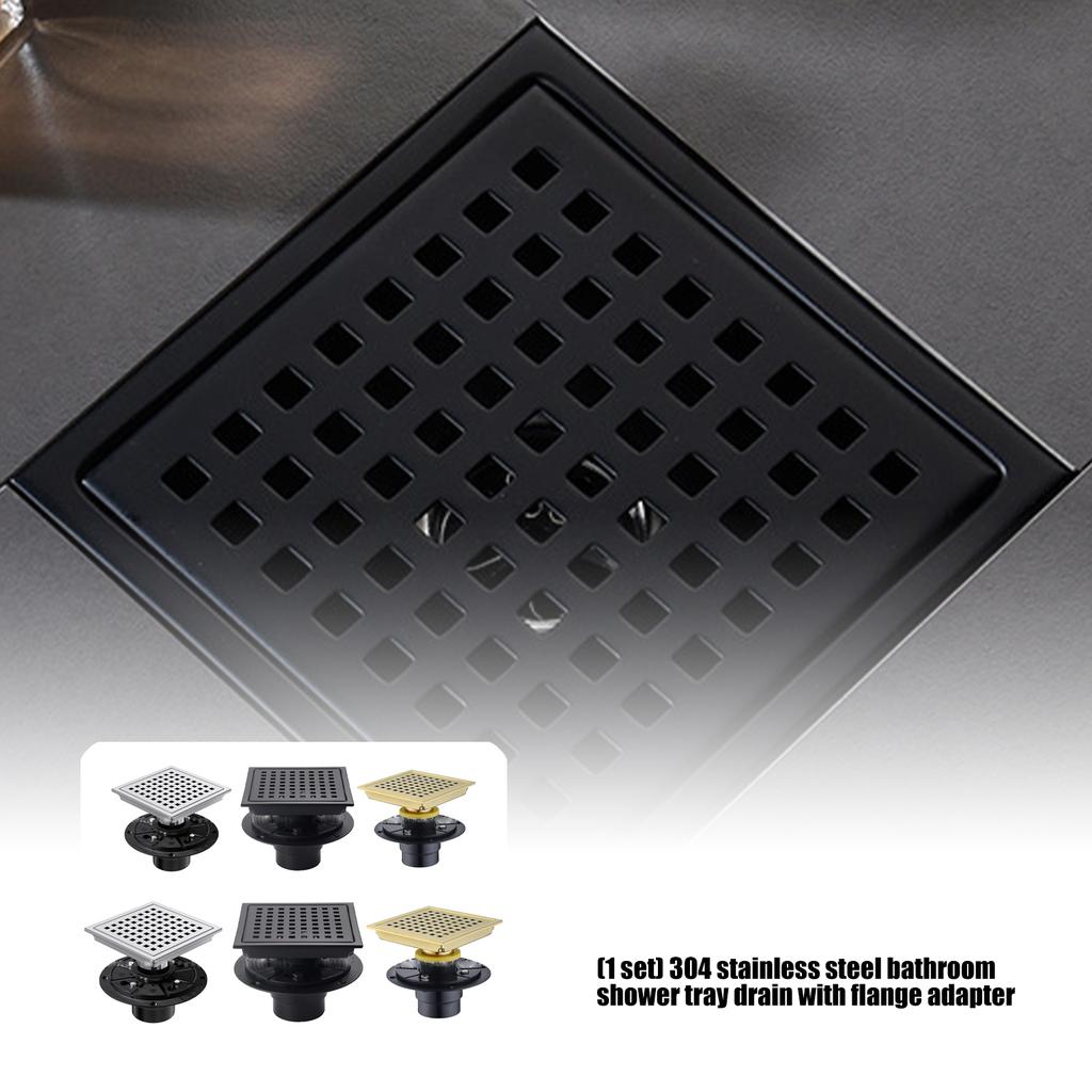Stainless Steel Floor Drain Removable Hair Catcher Square Shower Drain with Flange for Bathroom, Kitchen Easy to Clean