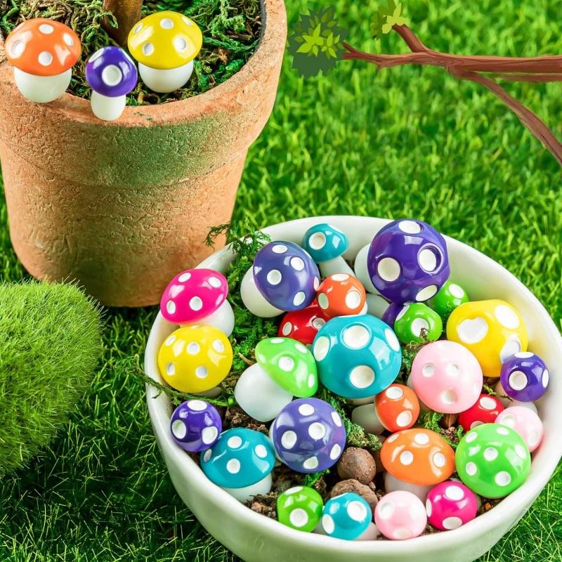 New 10-80PCS Mini Resin Mushroom 8 Colors Small Mushrooms for Dollhouse Decor Micro Fairy Garden Landscape Aquarium Tiny Toys