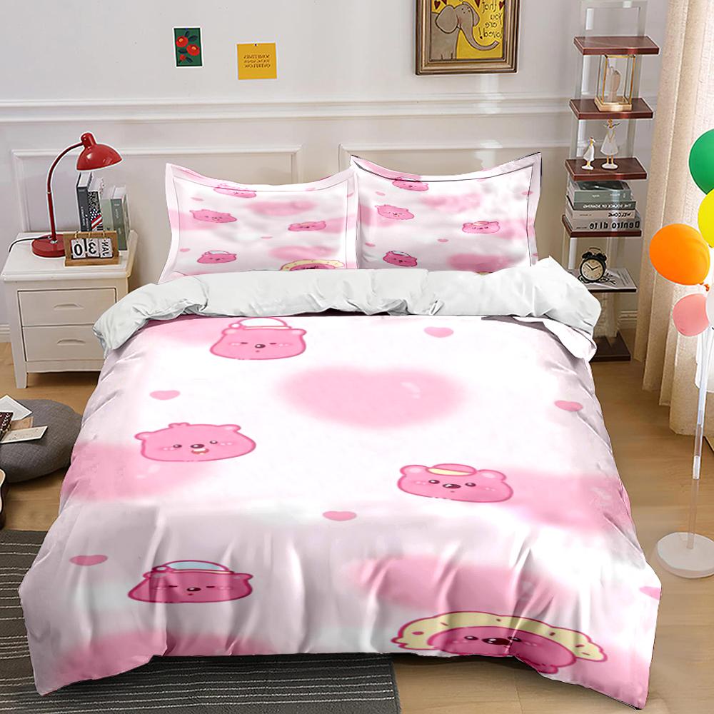 Cute Pink Cartoon Bear Bedding Set Bedding Set (1 Duvet Cover, 2 Pillowcases, Duvet Not Included)