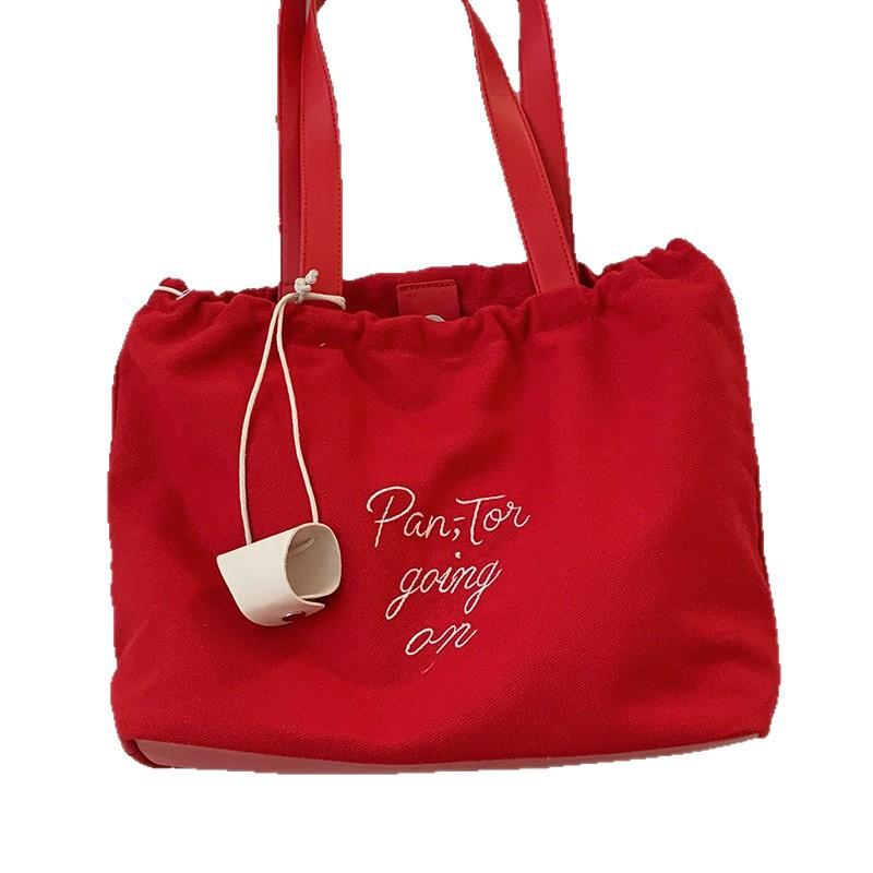 Casual Embroidered Letter Canvas Bag Women's 2025 New Fashion Korean Tote Bag Casual Large Capacity Shoulder Bag