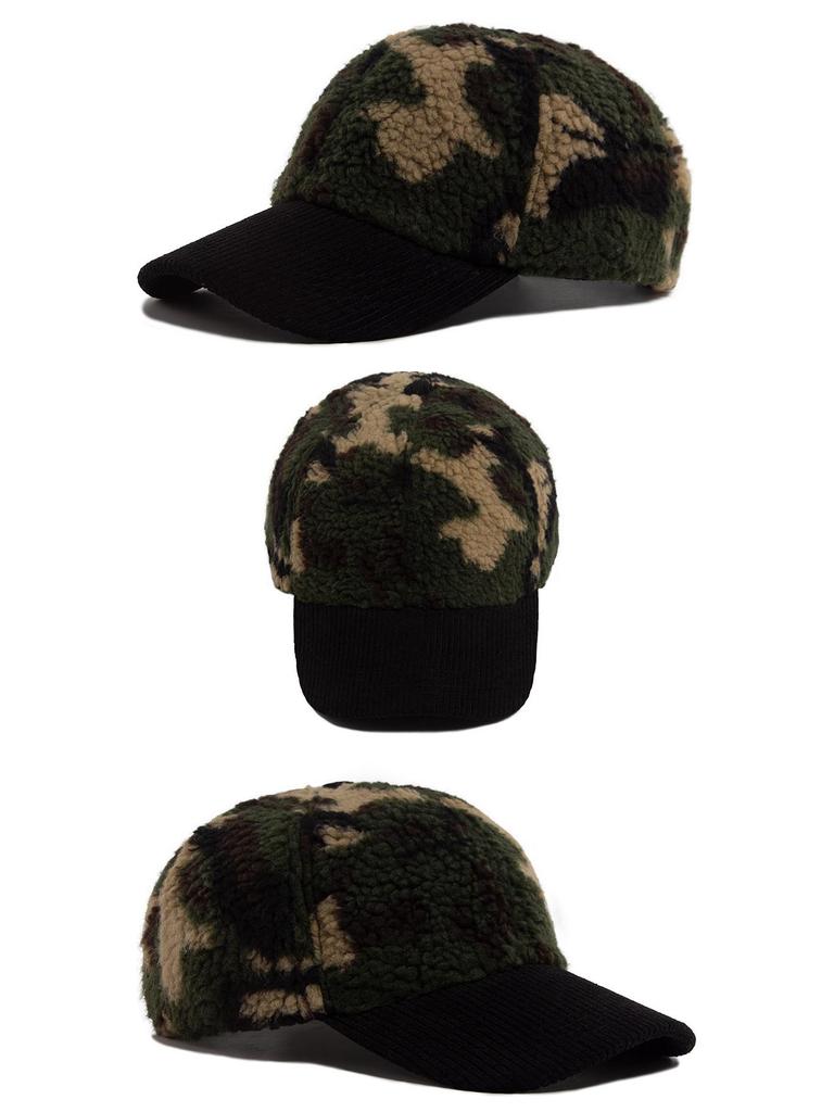 Camouflage Lammwolle Baseballkappe - Unisex Herbst/Winter Warme Entenschnabel Sonnenhut