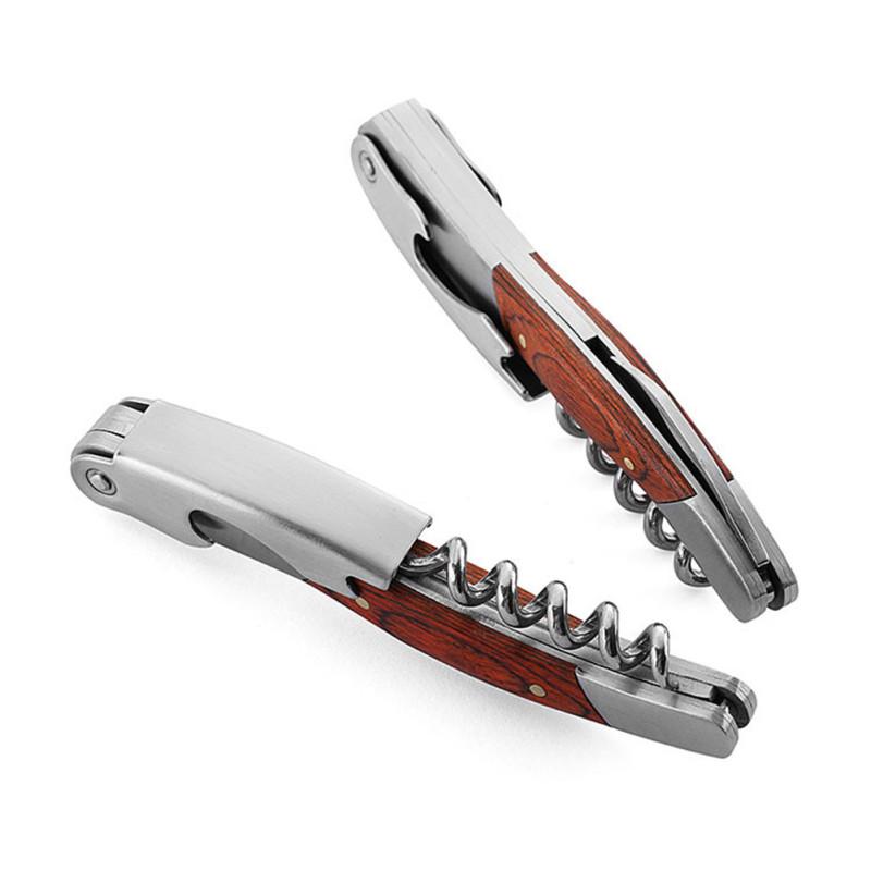 Red Wine Corkscrew With Wooden Handle Multi-function Portable Stainless Steel Bottle Opener Wine