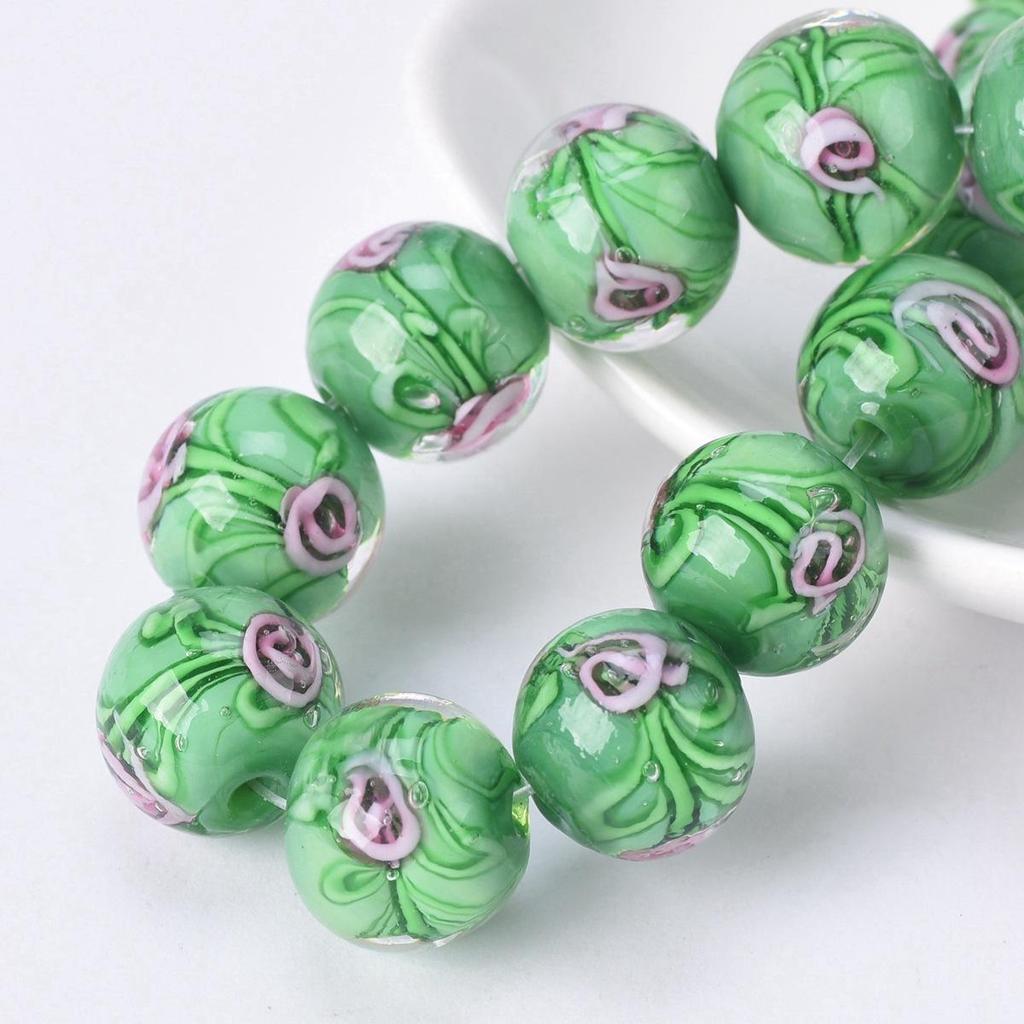 10pcs Round 12mm Flower Pattern Handmade Lampwork Glass Loose Beads For Jewelry Making Accessories DIY Crafts Findings