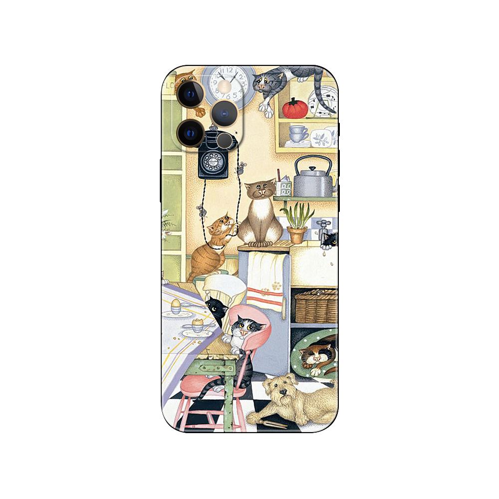 Cats and the Library Tree Phone Case for Iphone 5 5s 2020se 6 6s 7 8 Plus X 10 XR XS 11 12 13 Mini Pro MAX Black Tpu Back Cover