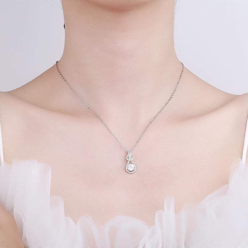 Buyee 925 Sterling Silver Female Wedding Pendant Chain White Zircon Necklace for Women Fashion Classic Party Fine Jewelry Chain
