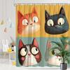 Charming Cartoon Cats Waterproof Shower Curtain - Whimsical Feline Faces and Playful Details for a Fun and Cozy Bathroom Decor