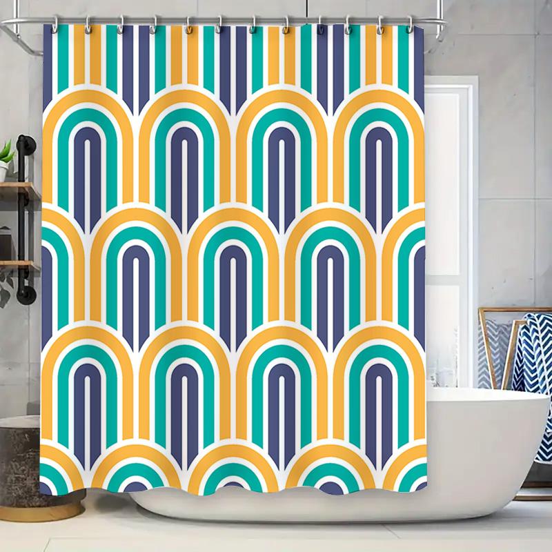 

Vintage Retro Blue Yellow Green Striped Shower Curtain For Bathroom Decor Home Accessories 3D Printed Waterproof Fabric Shower C W60H190(CM)-1 Pcs
