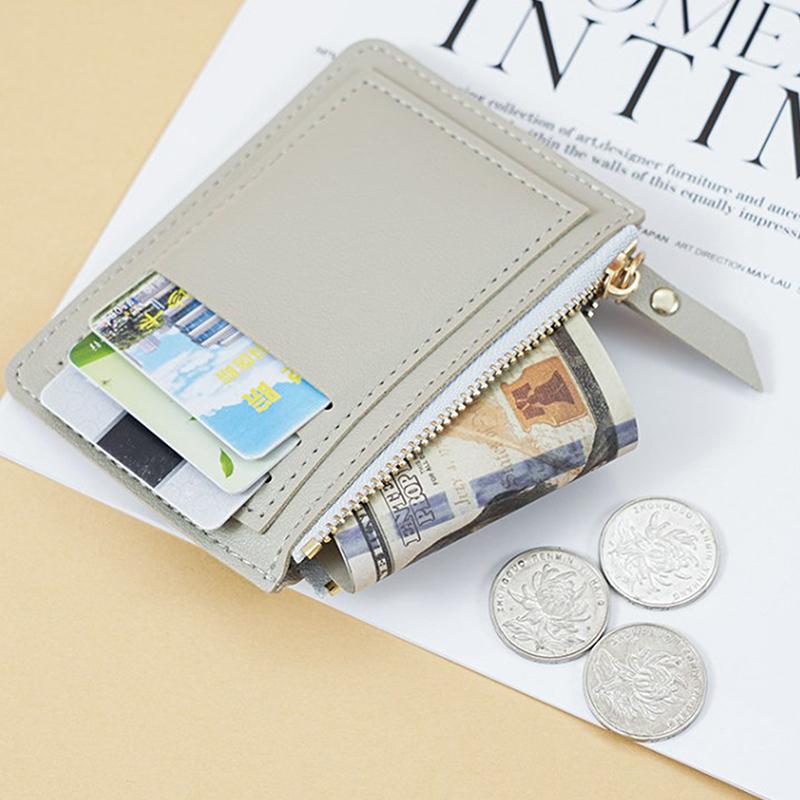 Leder Damen Geldbörse Frauen Einfache Geldbörsen Mini Reißverschluss Uni Mehrkartenhalter Münz Kurze Geldbörsen Schlanke Kleine Geldbörse Reißverschluss Haspel