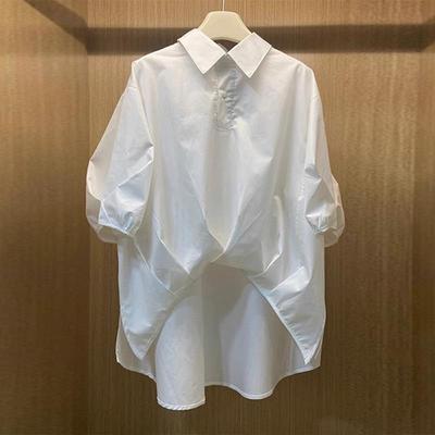 White Short Sleeve Women Shirts Oversized Tops Blouses Fashion Casual Vintage Summer