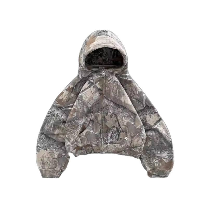 Retro Leopard Print Hooded Sweatshirt: Men's Hip Hop Zip-Up Pullover Sportswear
