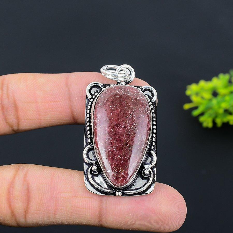 Rhodonite Gemstone Handmade 925 Sterling Silver Jewelry Pendant 2.25" H1W10