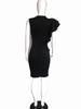Ruffle Hem Bodycon Pencil Dress, European and American Mid-Length Style, Women's. Belt Not Included.