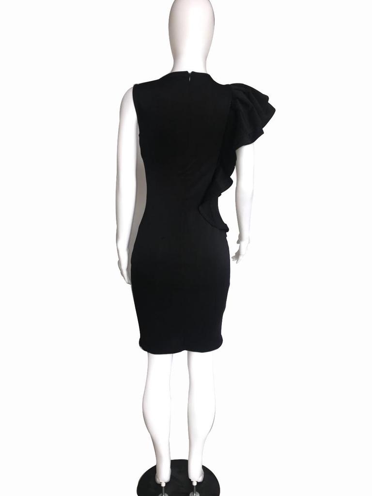 Ruffle Hem Bodycon Pencil Dress, European and American Mid-Length Style, Women's. Belt Not Included.