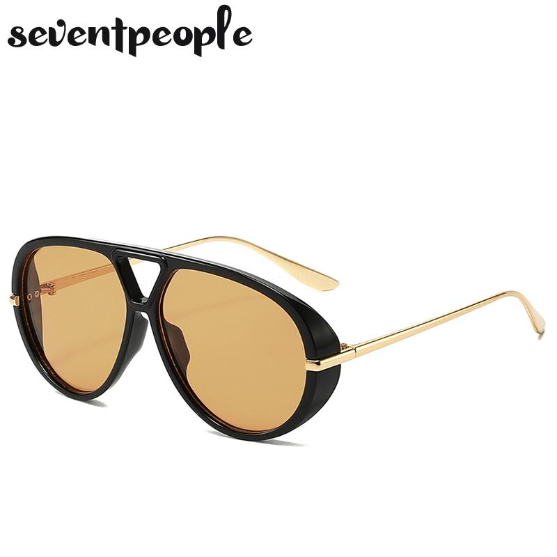 Luxury Brand Oversized Punk Oval Sunglasses Women Metal Toad Frame Double Beam Shades UV400 Protection Eyewear For Ladies