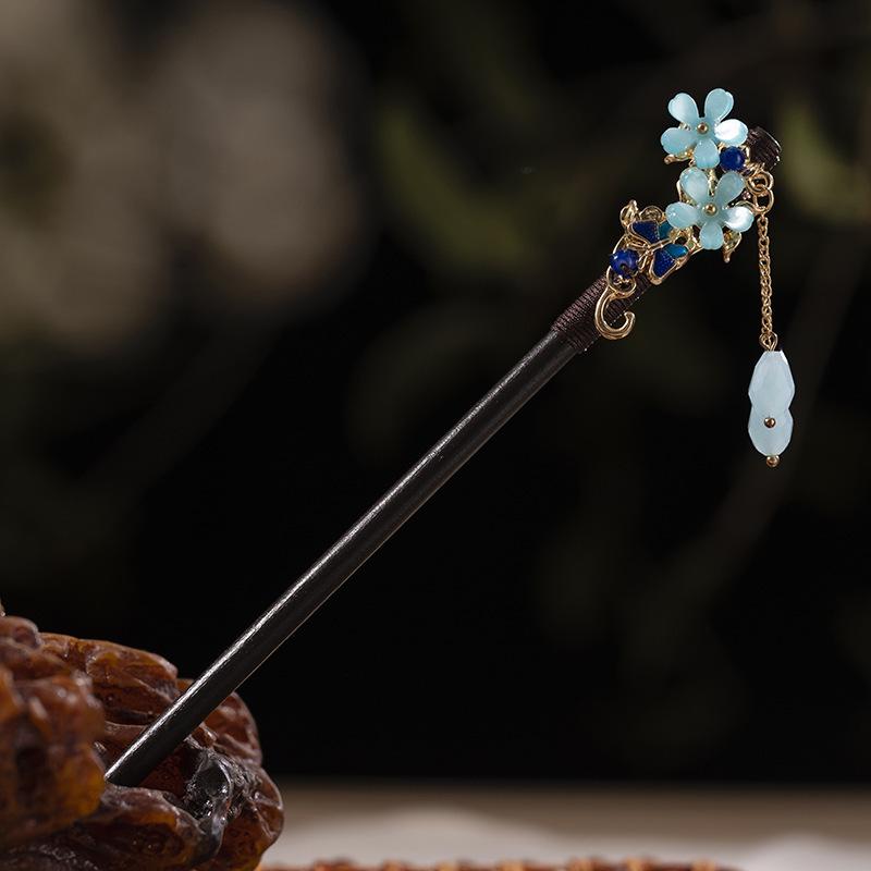 Ancient Style Ebony Imitation Wooden Tassel Hairpin - Hanfu Accessory for Women