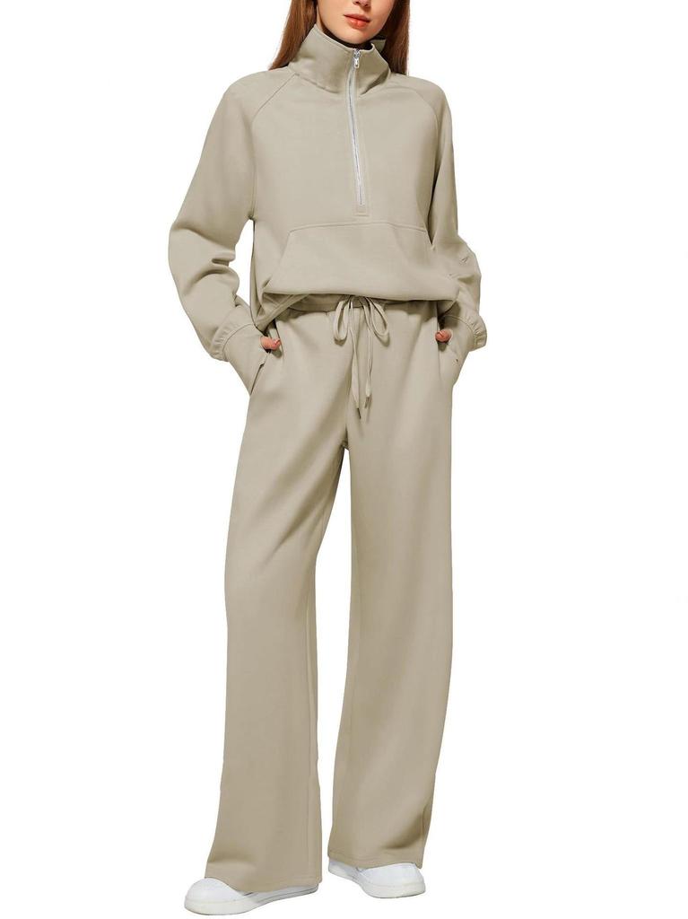 Women's 2 Piece Outfits Half Zip Sweatshirt Wide Leg Sweatpants Casual Lounge Set